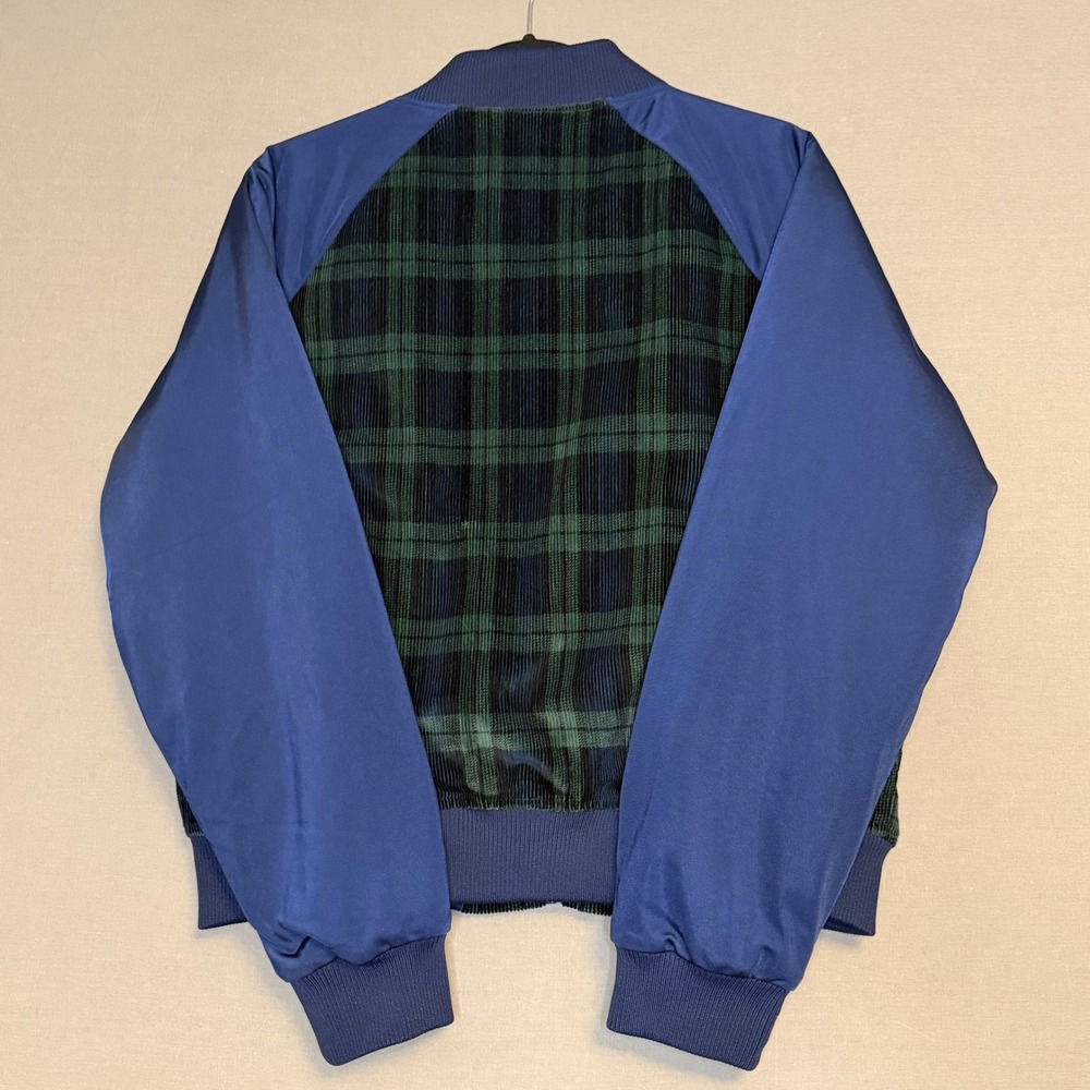 Adidas Originals Womens Tartan Jacket Night Blue Green Plaid Bomber Size M - Picture 2 of 9